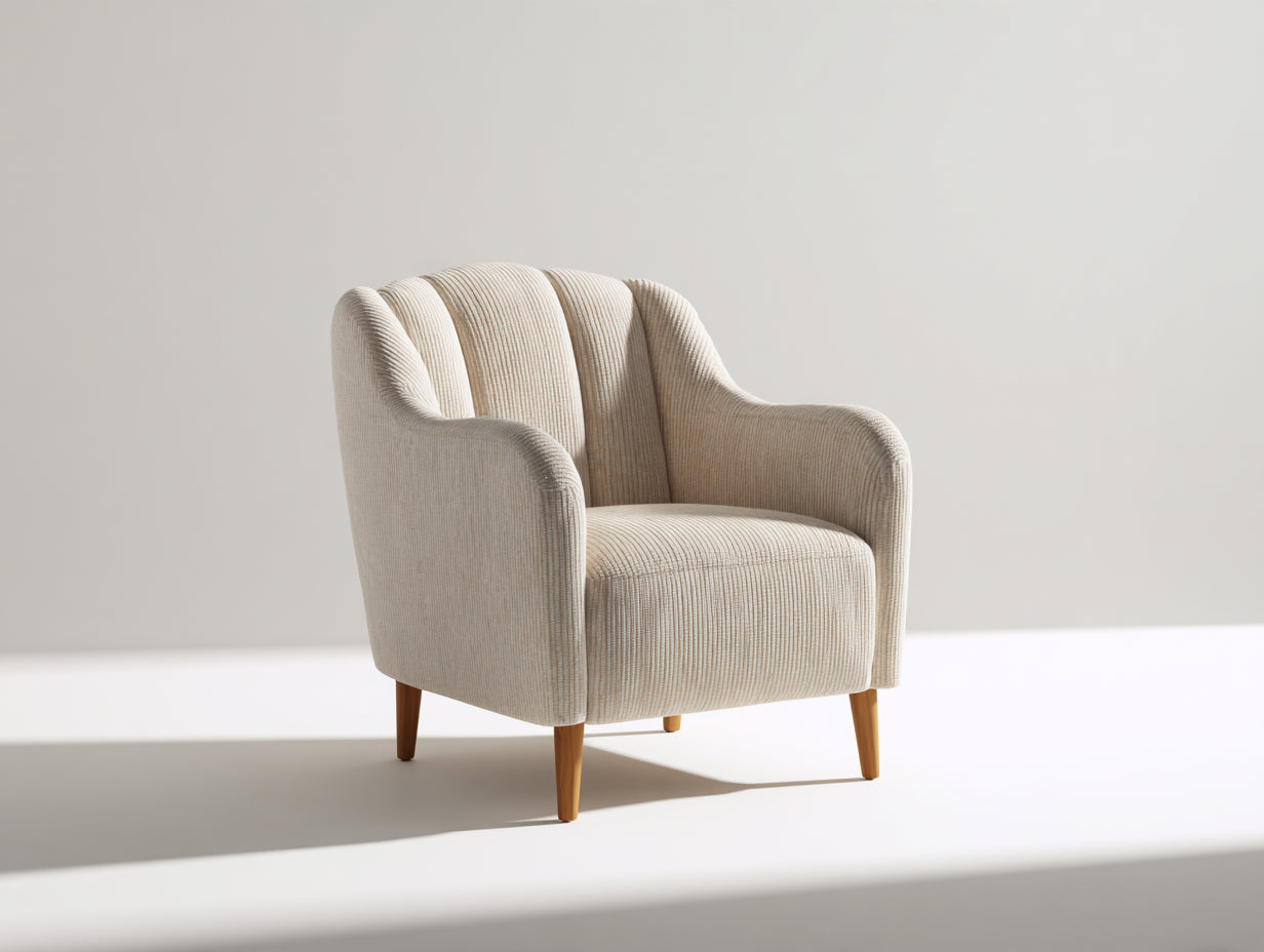 Sillón de tela con patas de madera 78x76x88 cm - beige - diseño curvo para salón