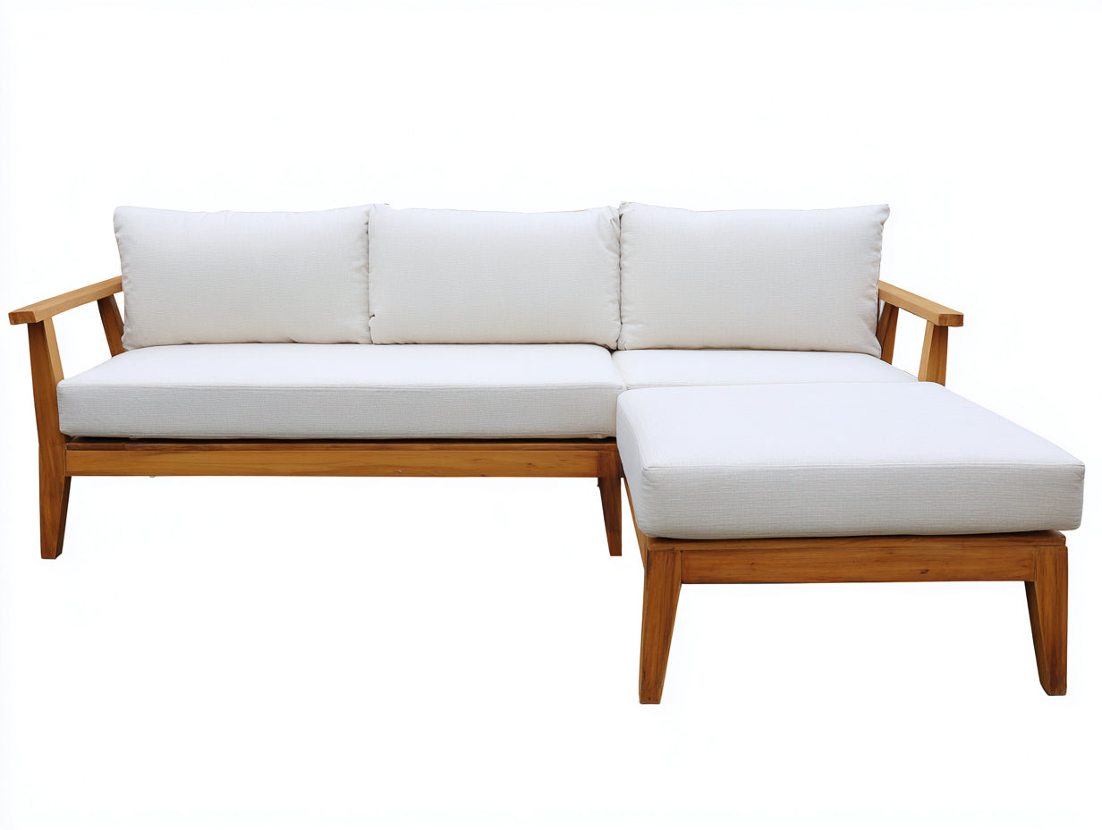 Sofás de exterior de madera 230x150x78 cm blanco-marrón - sofá esquinero con chaise longue - estilo natural