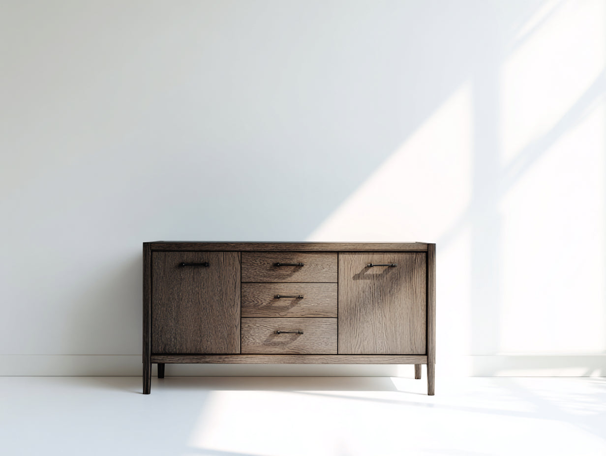 Mueble recibidor de madera 150x40x85 cm marrón oscuro - aparador con 2 puertas y 3 cajones - estilo moderno