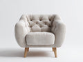 Sillón de tela capitoné y patas de madera 86x84x84 cm - Beige-Madera natural - Diseño clásico moderno