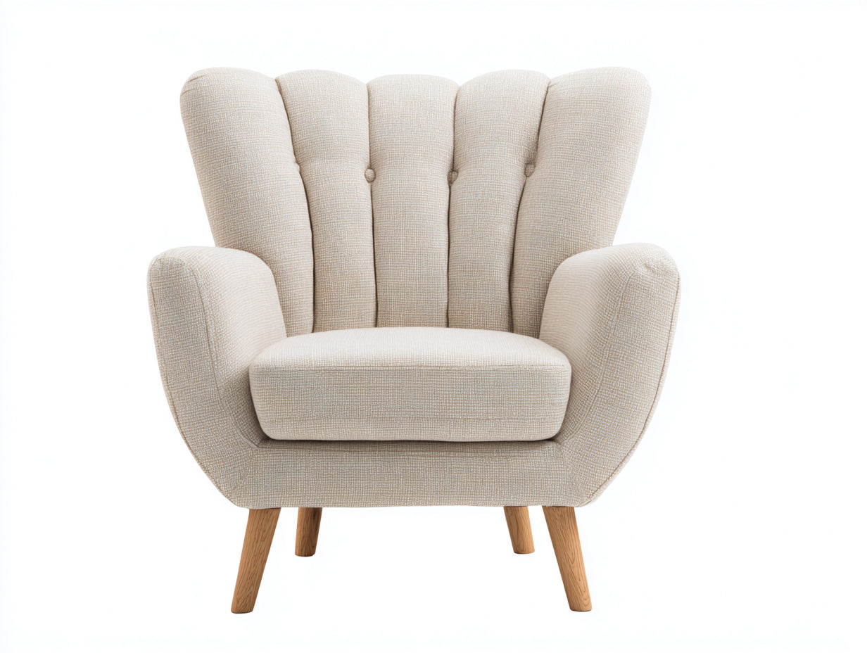 Sillón de tela 82x78x95 cm beige-marrón - sillón orejero acolchado con patas de madera - estilo moderno