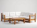 Sofás de exterior de madera 245x245x80 cm blanco-marrón - sofá esquinero cuadrado con mesa - estilo natural
