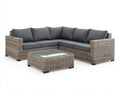 Sofás de exterior de ratán 250x250x72 cm - marrón natural-gris oscuro - diseño esquinero con mesa de centro