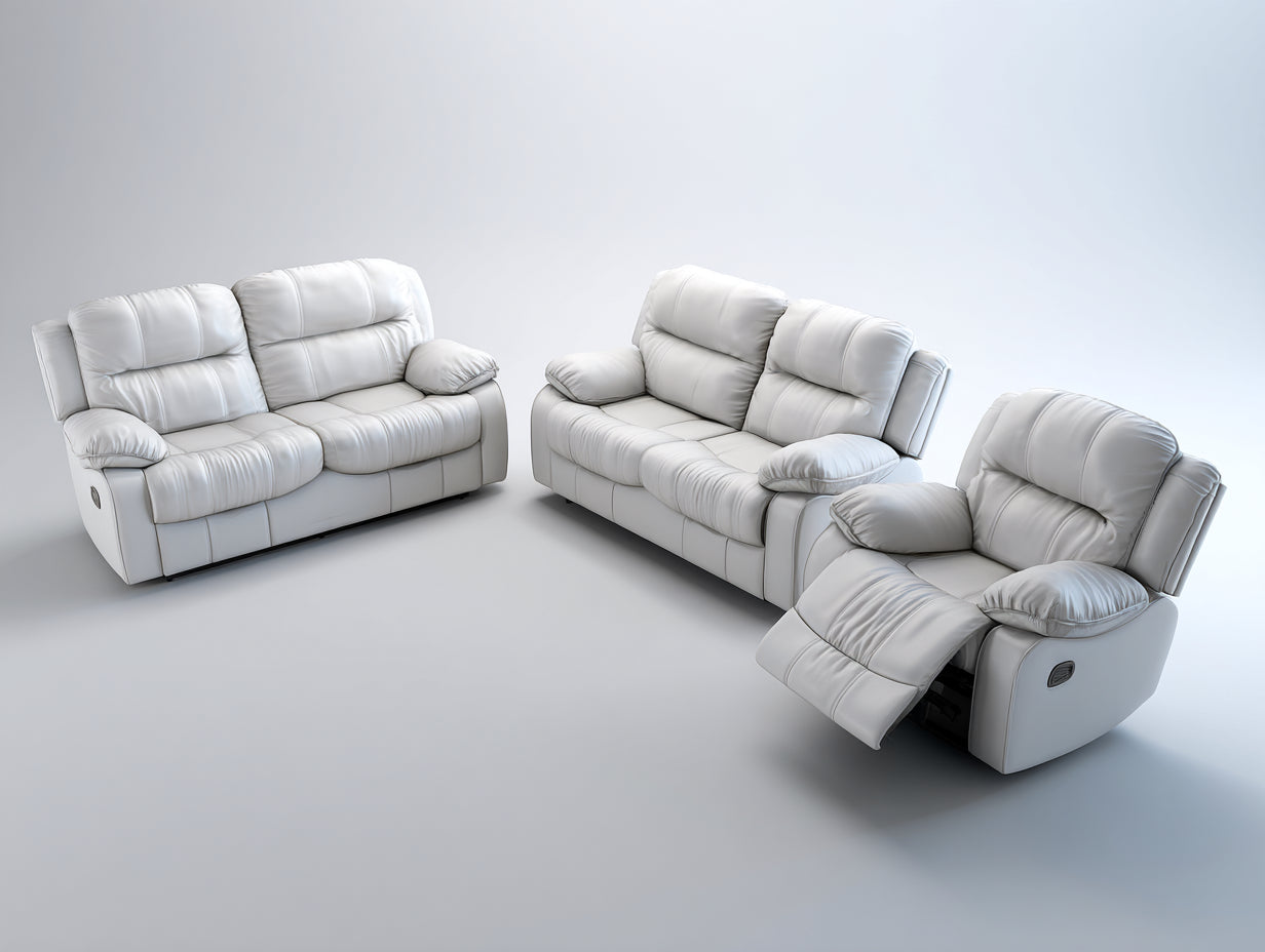 Conjunto de sofás reclinables de piel sintética 210x95x100 cm blanco - sofá 2 plazas sofá 2 plazas y sillón individual - estilo moderno