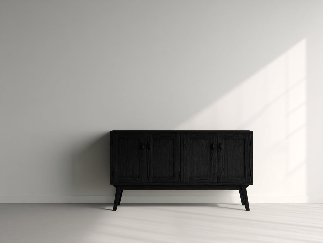 Mueble recibidor de madera 145x38x72 cm - negro - estilo moderno con cuatro puertas