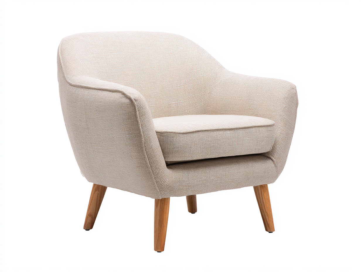 Sillón de tela 76x72x80 cm beige-marrón - sillón acolchado con patas de madera - estilo moderno