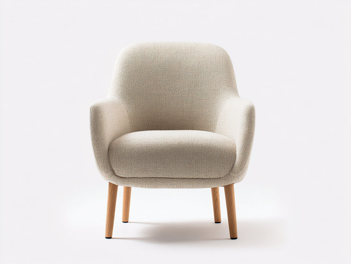 Sillón de tela con patas de madera 76x72x84 cm - beige arena - diseño moderno para salón