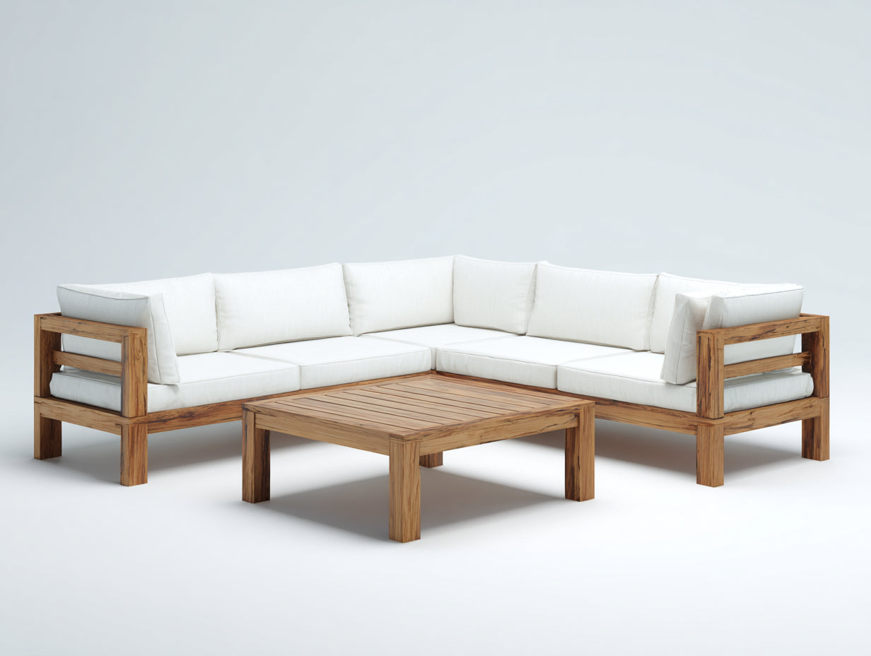 Sofás de exterior madera 225x225x80 cm blanco para jardín - diseño contemporáneo