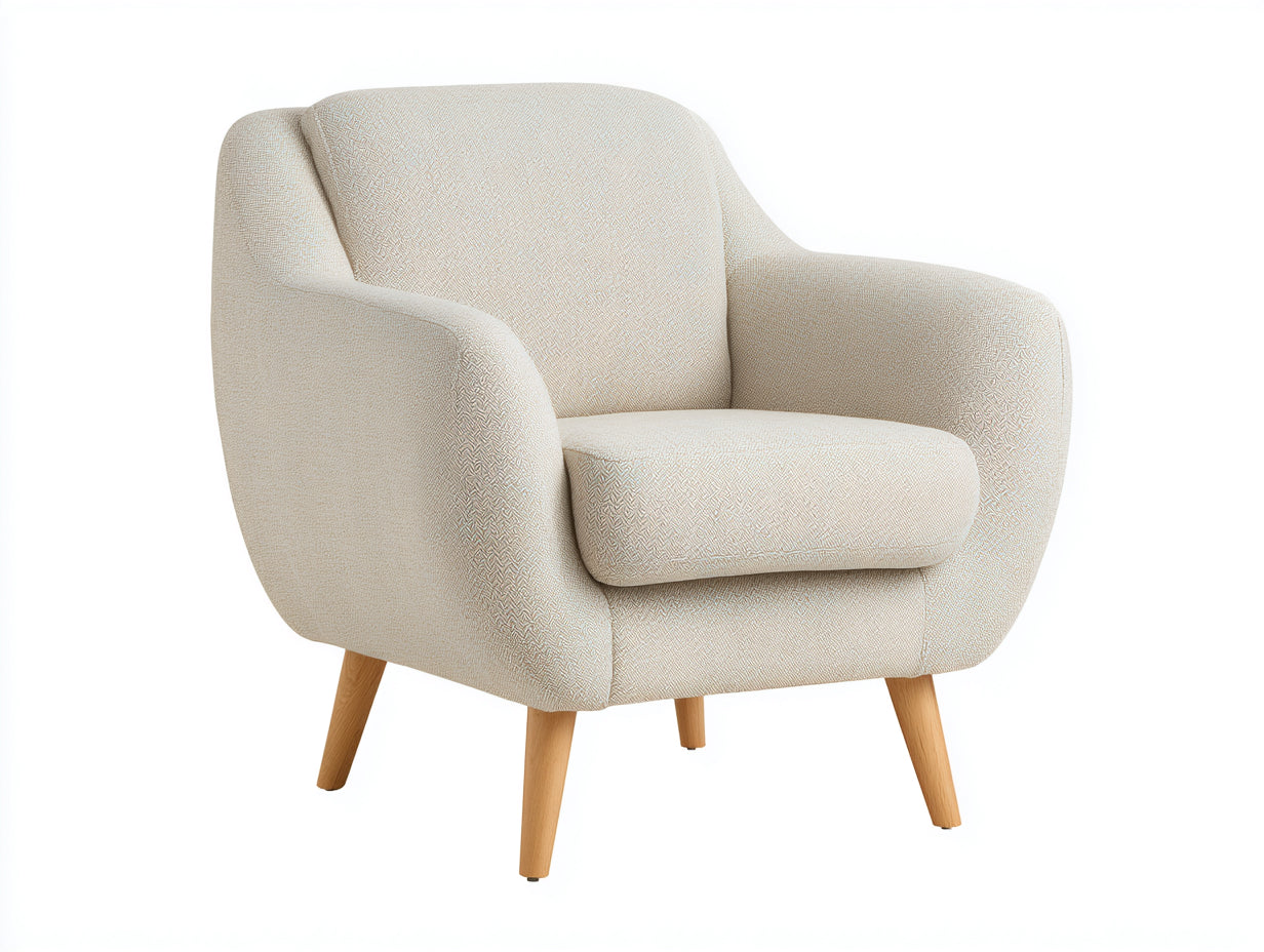 Sillón de tela tapizada y patas de madera 78x82x86 cm - Blanco crema-Madera natural - Estilo escandinavo