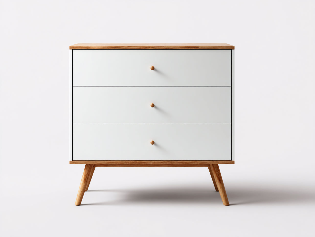 Mesitas de noche de madera con cajones 70x40x72 cm - Blanco-Madera natural - Diseño nórdico