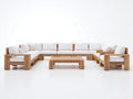 Sofás de exterior de madera 360x260x75 cm - madera natural-blanco - diseño en forma de U con 2 sillones y mesa de centro