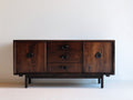 Mueble recibidor de madera 160x40x85 cm marrón oscuro - aparador con 2 puertas y 3 cajones - estilo rústico