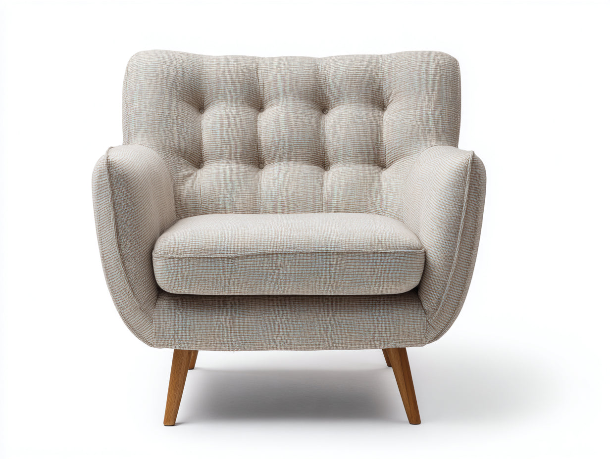 Sillón de tela con patas de madera 82x78x86 cm - beige - diseño capitoné para salón
