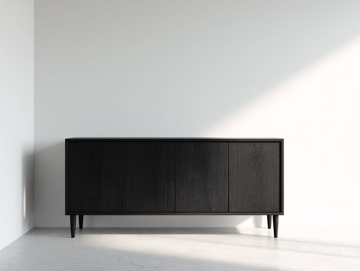 Mueble recibidor de madera con almacenamiento 180x42x82 cm - Negro mate - Diseño minimalista