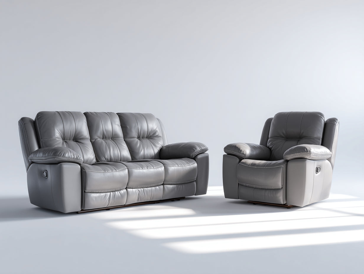 Conjunto de sofás reclinables cuero sintético 205x95x102 cm gris para salón - diseño clásico