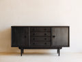 Mueble recibidor de madera 140x40x78 cm - marrón oscuro - estilo rústico con puertas y cajones