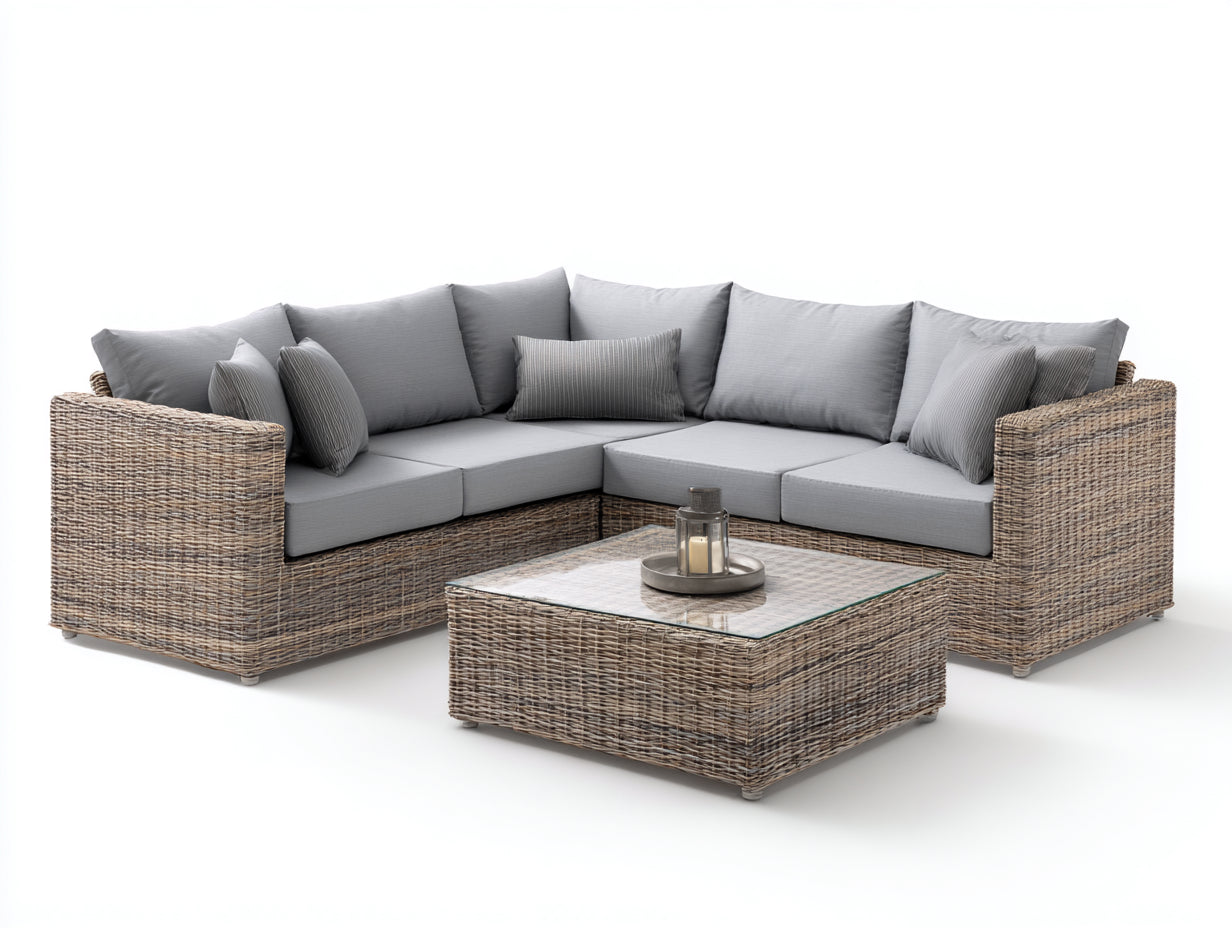 Sofás de exterior de ratán sintético y vidrio templado 285x285x78 cm - Beige-Gris claro - Diseño contemporáneo