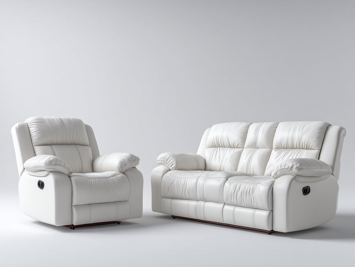 Conjunto de sofás reclinables de piel sintética 210x95x100 cm - blanco - diseño acolchado para salón